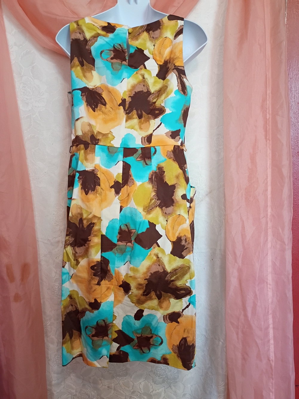 New Directions Ladies Floral Midi Dress in Turquoise, Mustard & Brown Sz 4 - Picture 7 of 8